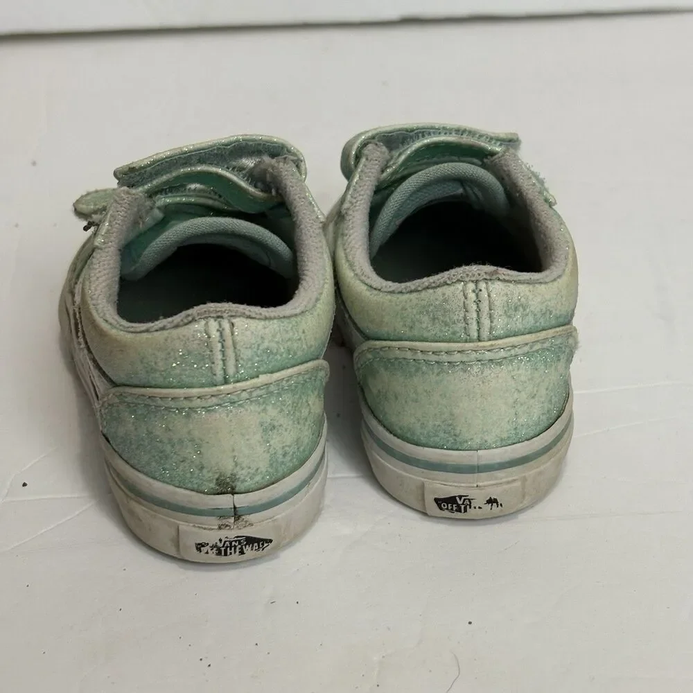 Vans Old‎ Skool V Blue Green Glitter Skate Shoe Toddler Size 5 - Play Condition